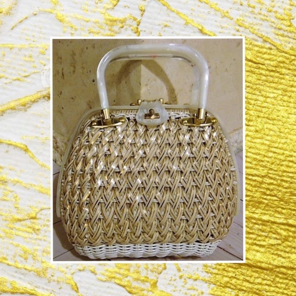 Stylecraft Miami Handbags - Vintage Stylecraft Gold And White Basket Purse